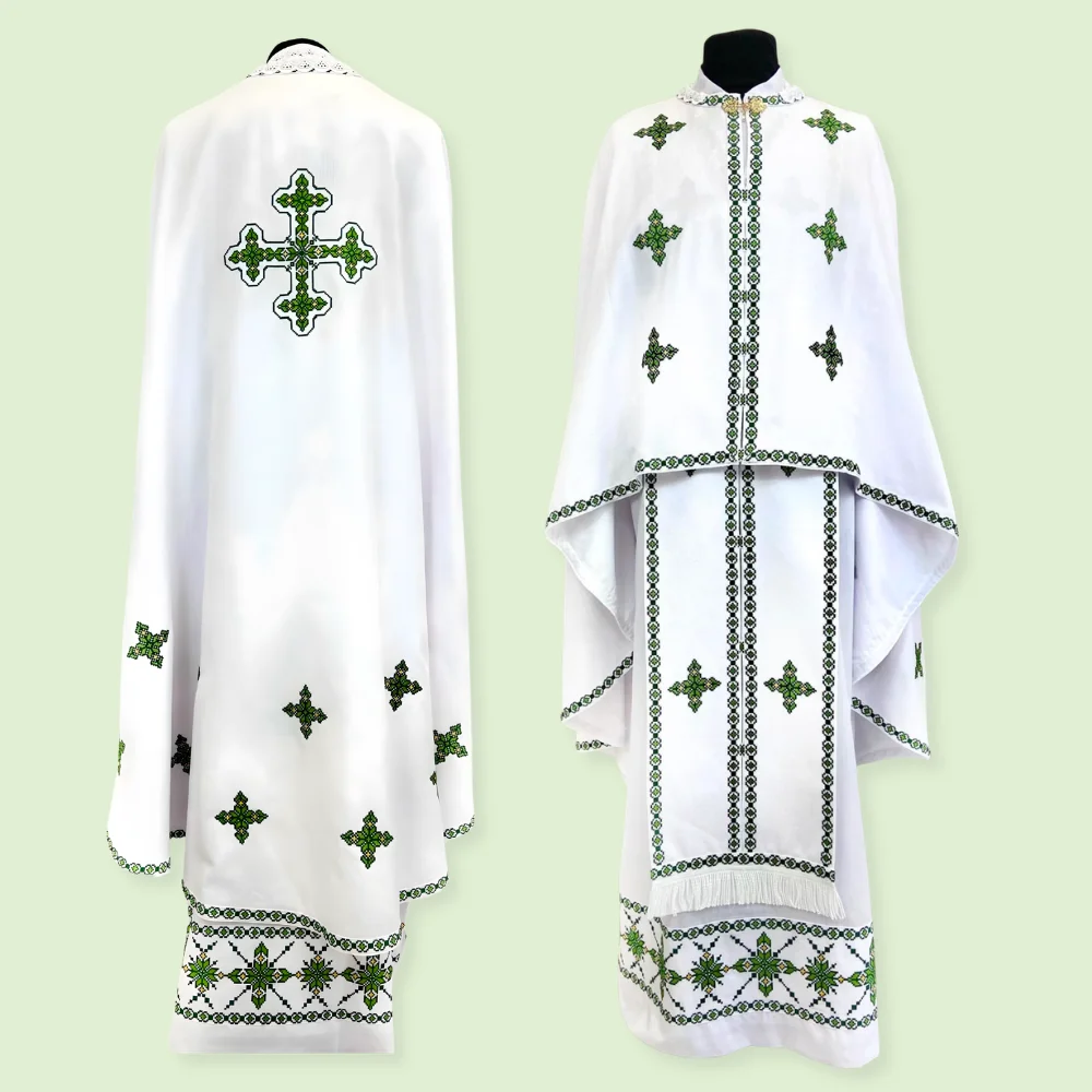 Orthodox Priest Vestments Set – Green Embroidery | Greek Style Clergy Robes