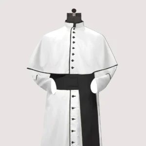 White Roman Cassock with Black Trim & Mozzetta – Custom Clergy Vestment