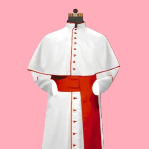 White Roman Cassock with Red Trim & Mozzetta – Custom Clergy Vestment