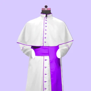 White Roman Cassock with Purple Trim & Mozzetta – Custom Clergy Vestment