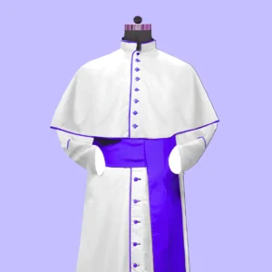 White Roman Cassock with Violet Trim & Mozzetta – Custom Clergy Vestment