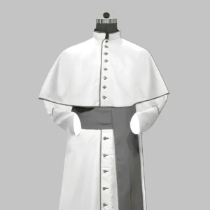 White Roman Cassock with Grey Trim & Mozzetta – Custom Clergy Vestment