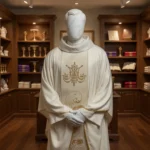 Liturgical Marian Chasuble with a velvet belt in ecru